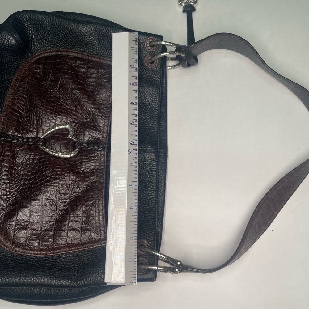 Brighton Brown/Black Hobo Leather Shoulder Bag Silver Heart Charm  Purse - Picture 14 of 15